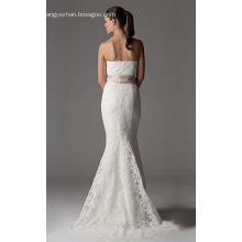 Trumpet Mermaid Strapless Chapel Train Lace Ribbon Wedding Dress